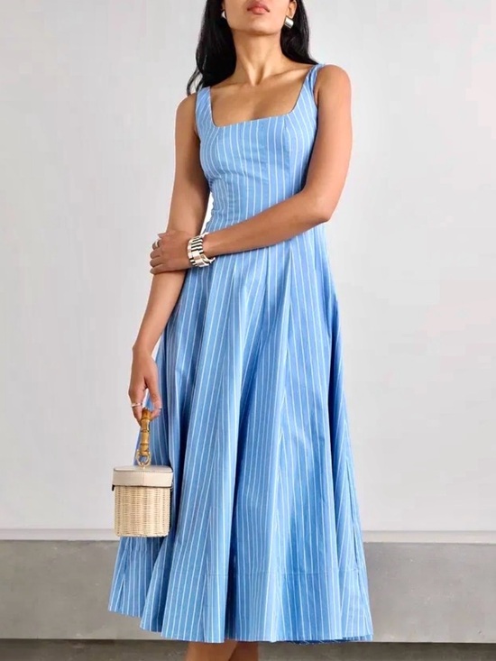 STAUD Dresses & Skirts - 🌺🎉HP🎉🌺 NWOT Staud Wells Midi Dress Azure Pinstripe 🌟Rare Find🌟